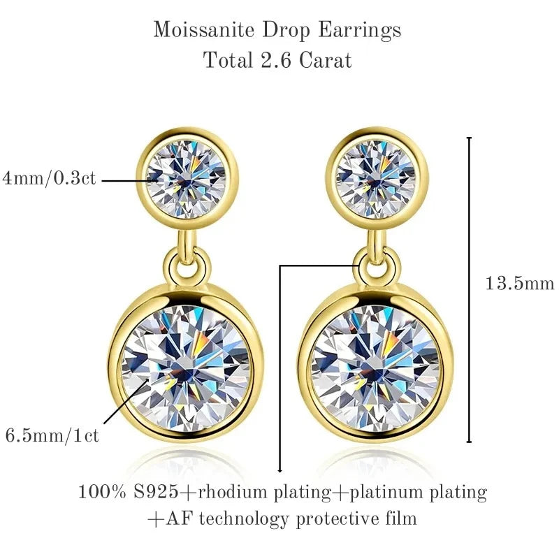 TBCYD 2.6cttw D Color Moissanite Drop Earrings For Women GRA Certified S925 Silver Hanging Bubble Earrings Luxury Fine Jewelry