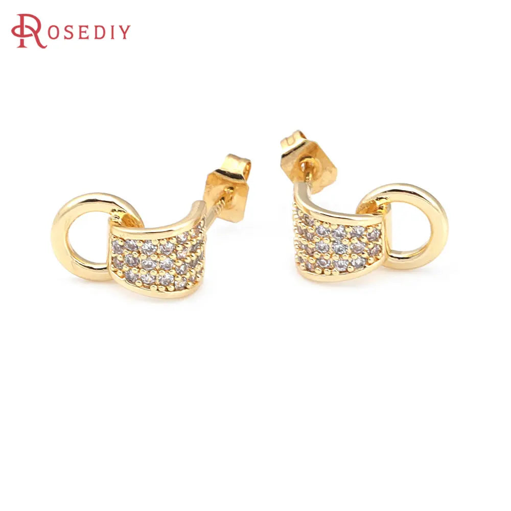 4PCS 12x7MM 18K Gold Color Brass with Round Circle Stud Earrings Pins Earrings Jewelry Making Supplies Diy Findings Accessories