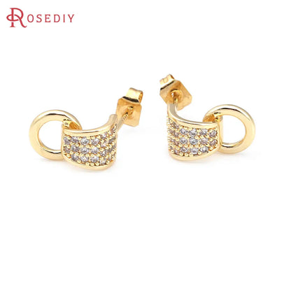 4PCS 12x7MM 18K Gold Color Brass with Round Circle Stud Earrings Pins Earrings Jewelry Making Supplies Diy Findings Accessories
