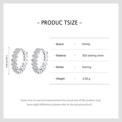 Ailmay 925 Sterling Silver Luxury Lucky Eye Ear Buckles For Women Girls Shiny CZ Geometric Hoop Earrings Wedding Fine Jewelry