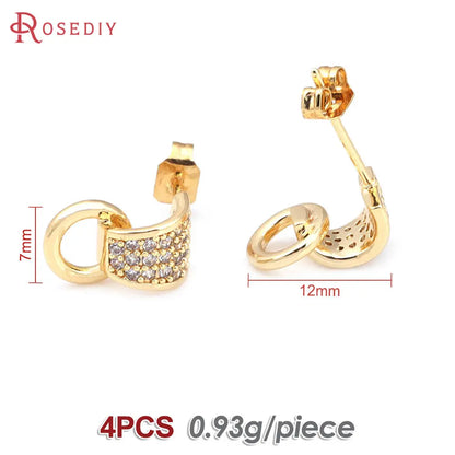 4PCS 12x7MM 18K Gold Color Brass with Round Circle Stud Earrings Pins Earrings Jewelry Making Supplies Diy Findings Accessories