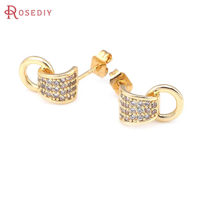 4PCS 12x7MM 18K Gold Color Brass with Round Circle Stud Earrings Pins Earrings Jewelry Making Supplies Diy Findings Accessories