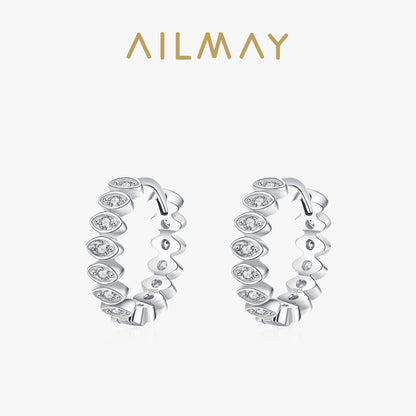 Ailmay 925 Sterling Silver Luxury Lucky Eye Ear Buckles For Women Girls Shiny CZ Geometric Hoop Earrings Wedding Fine Jewelry