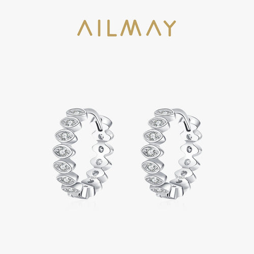 Ailmay 925 Sterling Silver Luxury Lucky Eye Ear Buckles For Women Girls Shiny CZ Geometric Hoop Earrings Wedding Fine Jewelry