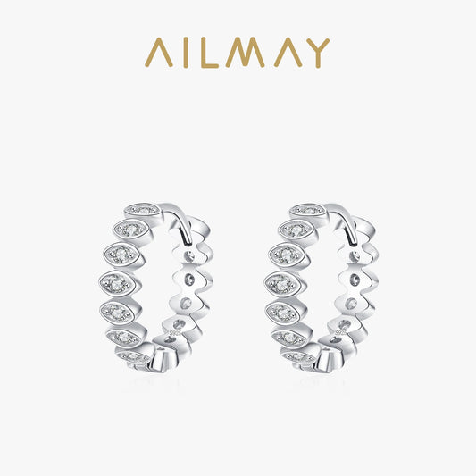Ailmay 925 Sterling Silver Luxury Lucky Eye Ear Buckles For Women Girls Shiny CZ Geometric Hoop Earrings Wedding Fine Jewelry