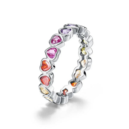 ALLNOEL 100% 925 Sterling Sliver Eternity Finger Rings for Women Rainbow Zircon Colorful CZ Engagement Wedding Band Jewelry Gift