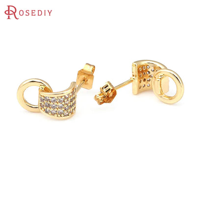 4PCS 12x7MM 18K Gold Color Brass with Round Circle Stud Earrings Pins Earrings Jewelry Making Supplies Diy Findings Accessories