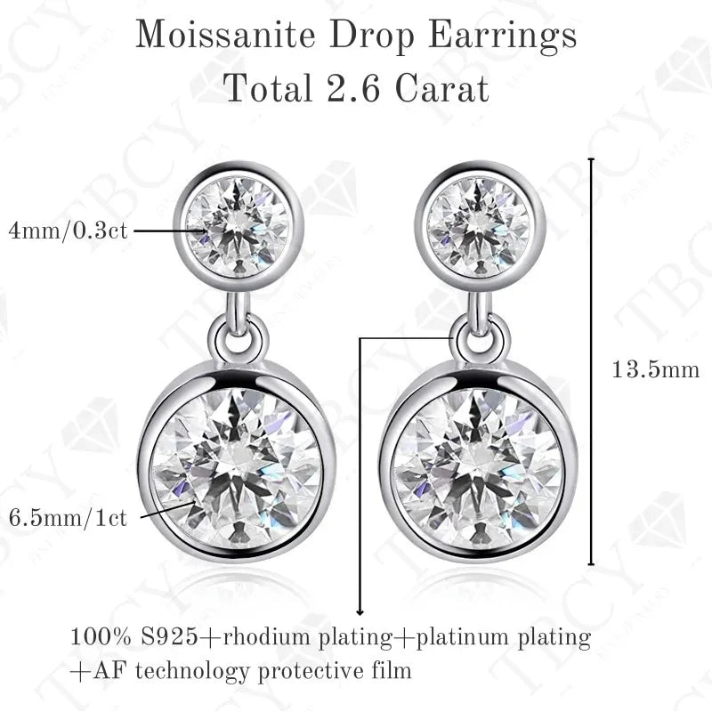 TBCYD 2.6cttw D Color Moissanite Drop Earrings For Women GRA Certified S925 Silver Hanging Bubble Earrings Luxury Fine Jewelry