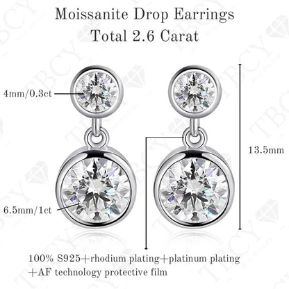 TBCYD 2.6cttw D Color Moissanite Drop Earrings For Women GRA Certified S925 Silver Hanging Bubble Earrings Luxury Fine Jewelry