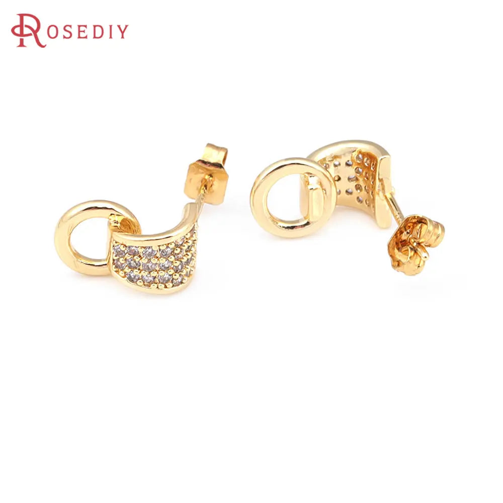 4PCS 12x7MM 18K Gold Color Brass with Round Circle Stud Earrings Pins Earrings Jewelry Making Supplies Diy Findings Accessories