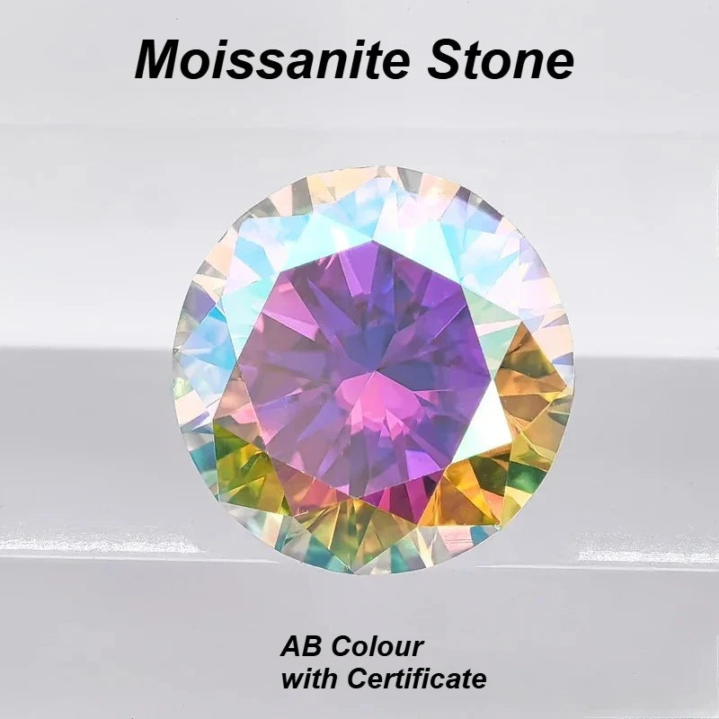 Moissanite Stone AB Colour Gemstone Round Cut  Lab Created Diamond Advanced Jewelry Making Materials with Certificate